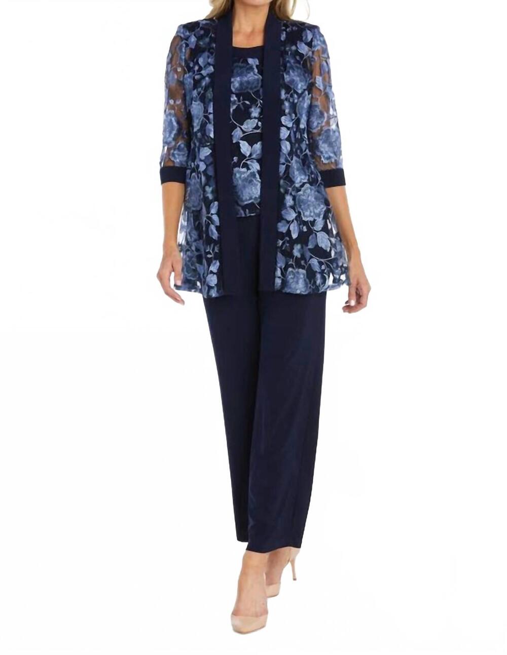 NEW R&M RICHARDS 2 piece pant suit in navy/periwinkle